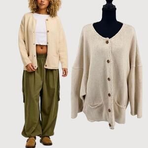 Lucy & Yak Frederika Organic Cotton Cardigan Cream 3X Oversized